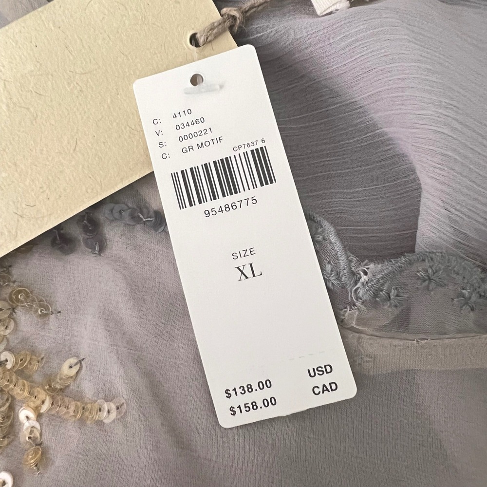 NWT-Let Me Be Anthropologie Camisole XL Cream Sequin Floral Hanky Hem Boho Fairy - Picture 9 of 14